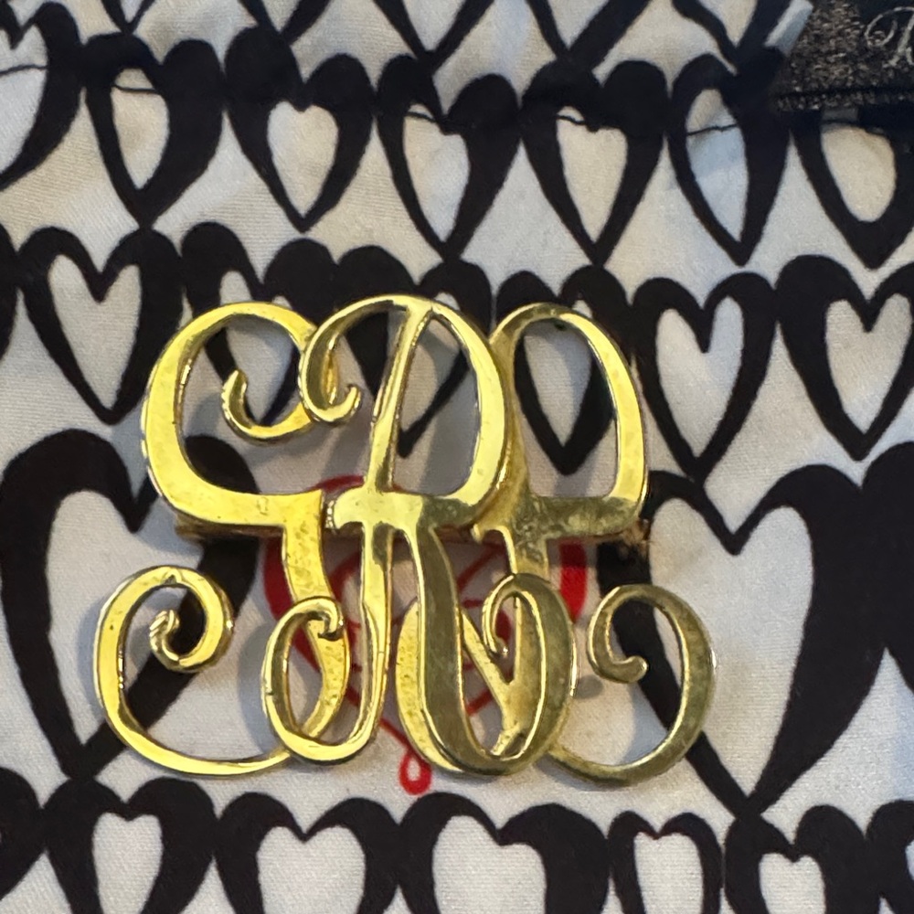 Vintage Gold Monogram Brooch Pin - Women's Accessory